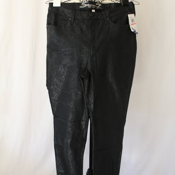 BIG SALE JEANS Seven7 Coated Skinny Faux Leather Black Viper Size 14 30” NWT's - Picture 2 of 16